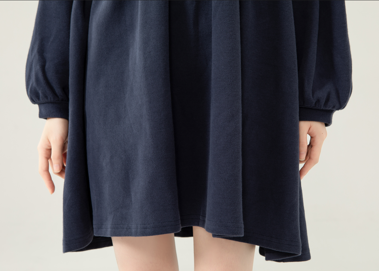 Cute Kawaii Rabbit Patch Dress Long Sleeve Loose Fit A-Line Dress with Contrast Collar